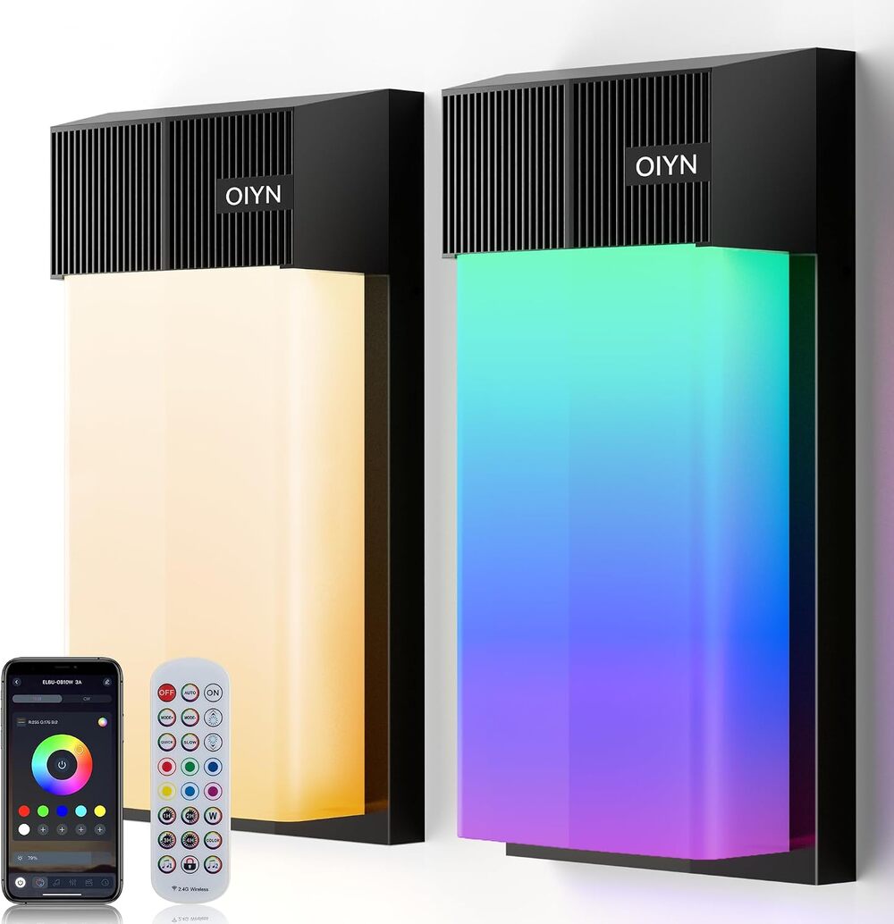 OIYN Smart RGBICWW Outdoor Wall Lights 1500LM App Remote 2 Pack New